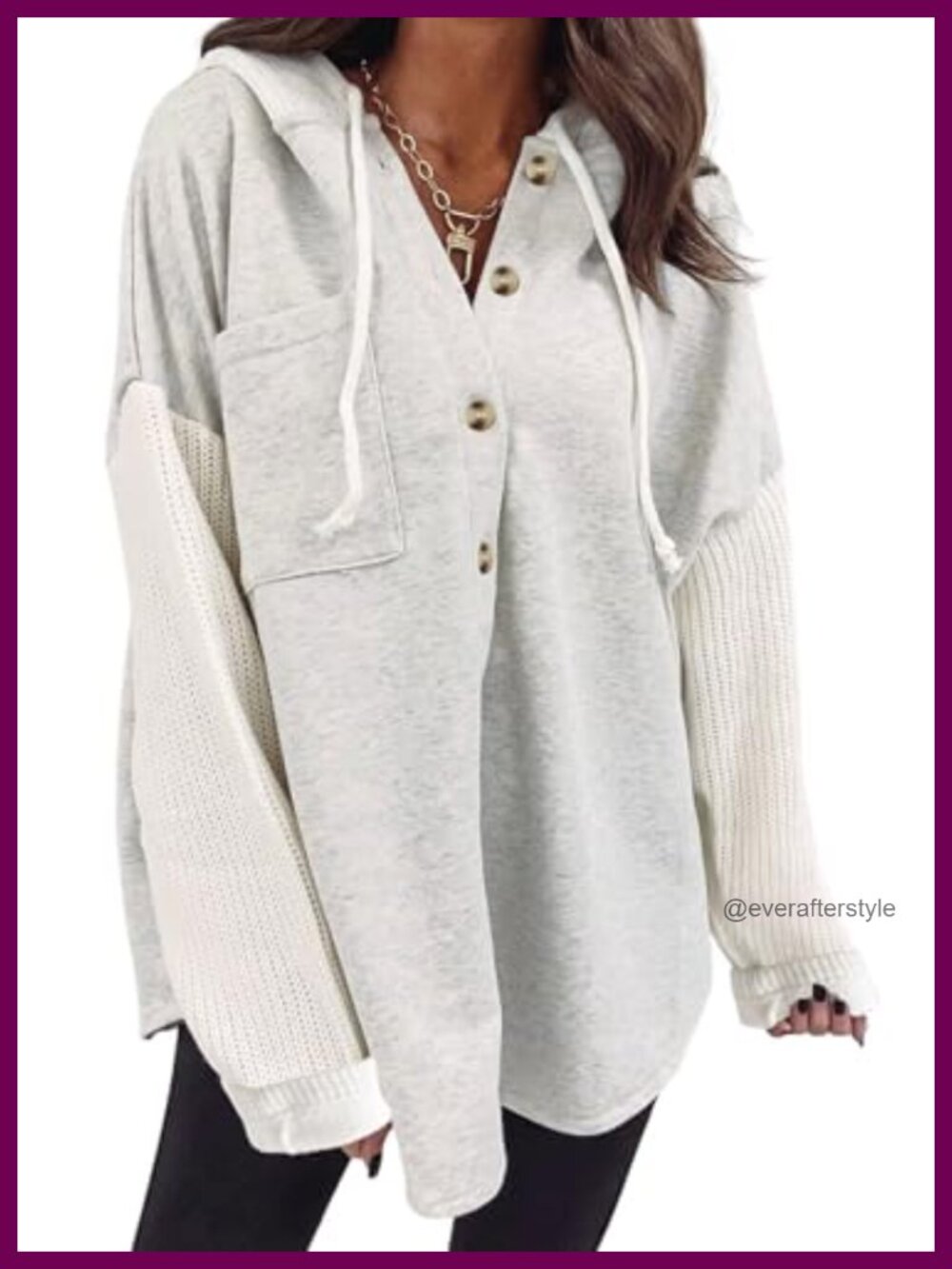 Oversized Hooded Sweatshirt Loose Fit Casual Button Hoodie Polyester Cotton